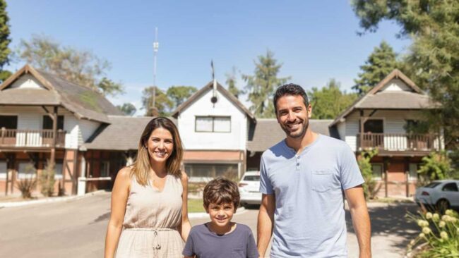 La entrada a una vida mejor. Una familia es recibida por la seguridad y belleza de la entrada principal de El Aromo, en Loma Verde, Escobar. Esta imagen representa el primer paso hacia un estilo de vida único, pensado para disfrutar en familia, con naturaleza y tranquilidad.