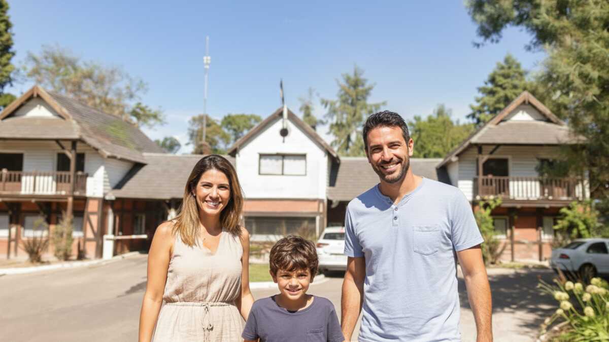 La entrada a una vida mejor. Una familia es recibida por la seguridad y belleza de la entrada principal de El Aromo, en Loma Verde, Escobar. Esta imagen representa el primer paso hacia un estilo de vida único, pensado para disfrutar en familia, con naturaleza y tranquilidad.